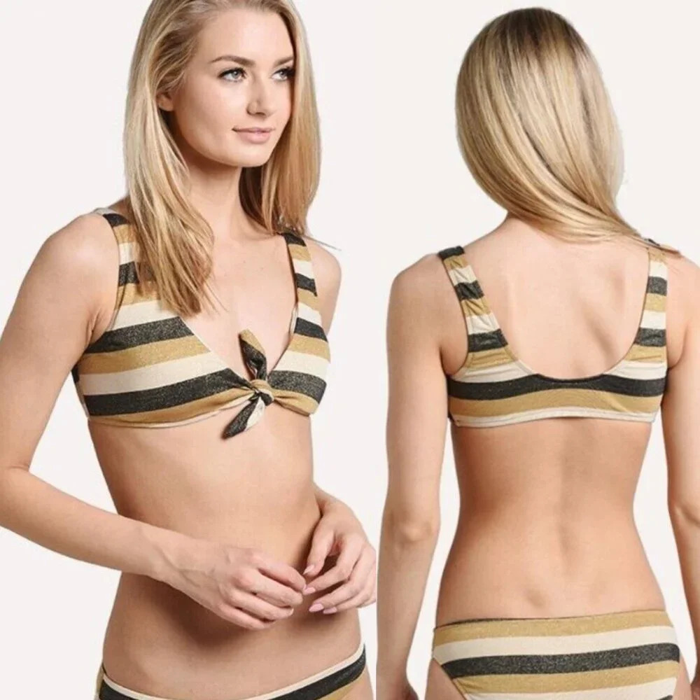 New! Seafolly Gold Sunset Striped Tie Front Bikini Top 21670